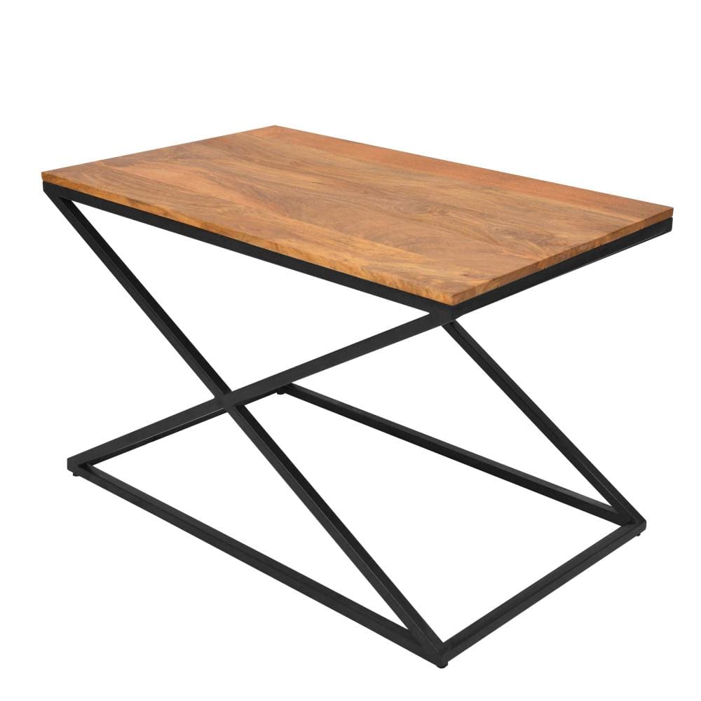 35 Inch Wooden Rectangle Coffee Table with X Shape Metal Frame Brown and Black By The Urban Port UPT-242948