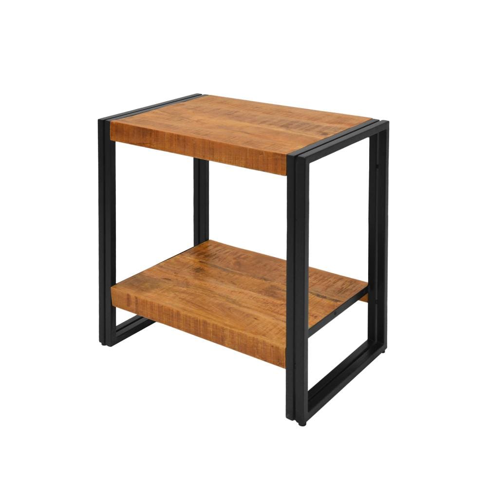 24 Inch Wooden Farmhouse Side Table with Open Compartment Brown and Bronze By The Urban Port UPT-242950