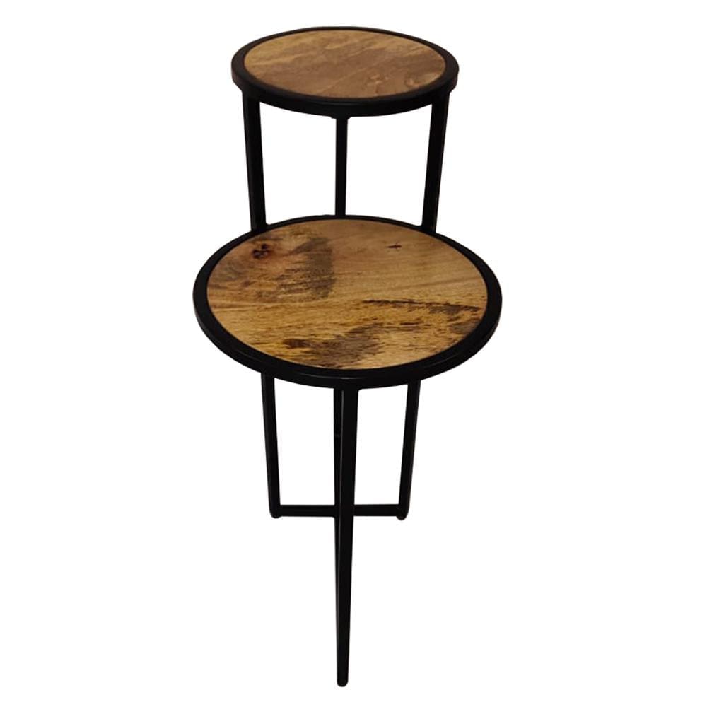 Two Tier Round Wooden Side Table with Metal Frame Brown and Brass By The Urban Port UPT-242952