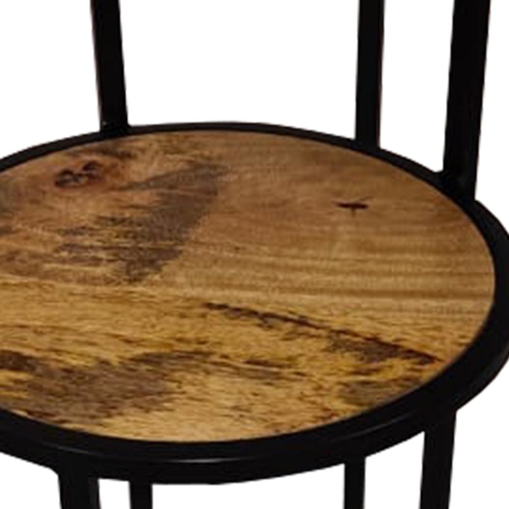 Two Tier Round Wooden Side Table with Metal Frame Brown and Brass By The Urban Port UPT-242952