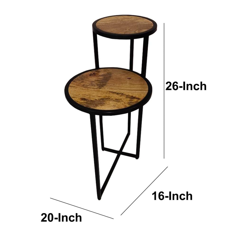 Two Tier Round Wooden Side Table with Metal Frame Brown and Brass By The Urban Port UPT-242952