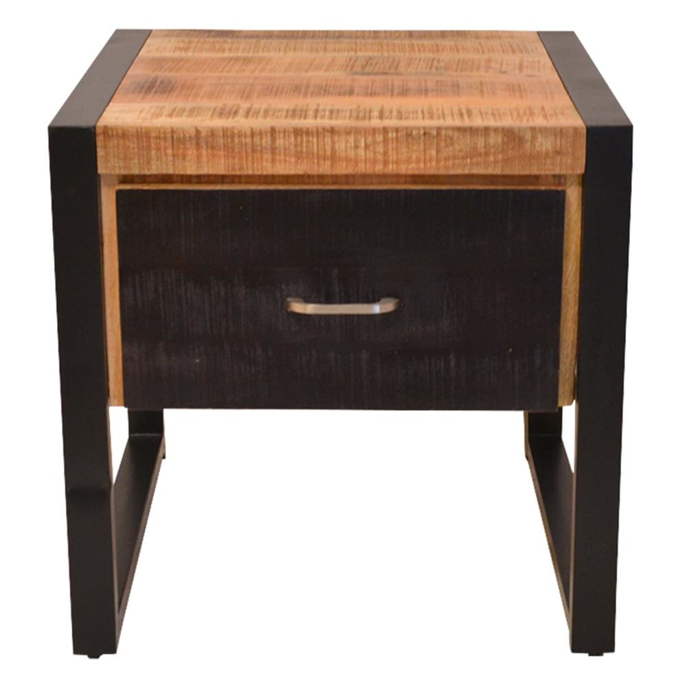 24 Inch Single Drawer Wooden Side Table with Metal Frame Brown and Black By The Urban Port UPT-242953