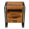 2 Drawer Wooden Farmhouse Side Table with Open Cubby and Metal Frame Brown and Black By The Urban Port UPT-242955