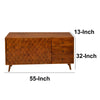 2 Door Wooden TV Console with 3 Drawers and Honeycomb Design Walnut Brown By The Urban Port UPT-242956