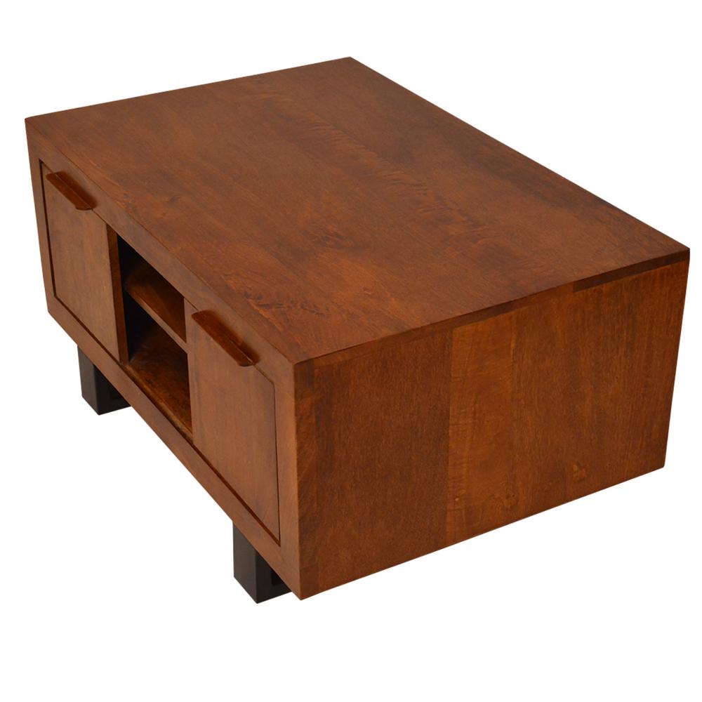 36 Inch Wooden Industrial Coffee Table with Open Compartments and Sled Base Brown By The Urban Port UPT-242958