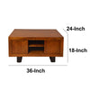 36 Inch Wooden Industrial Coffee Table with Open Compartments and Sled Base Brown By The Urban Port UPT-242958