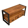 3 Drawer Wooden Farmhouse Coffee Table with Open Shelf and Metal Frame Brown and Black By The Urban Port UPT-242959