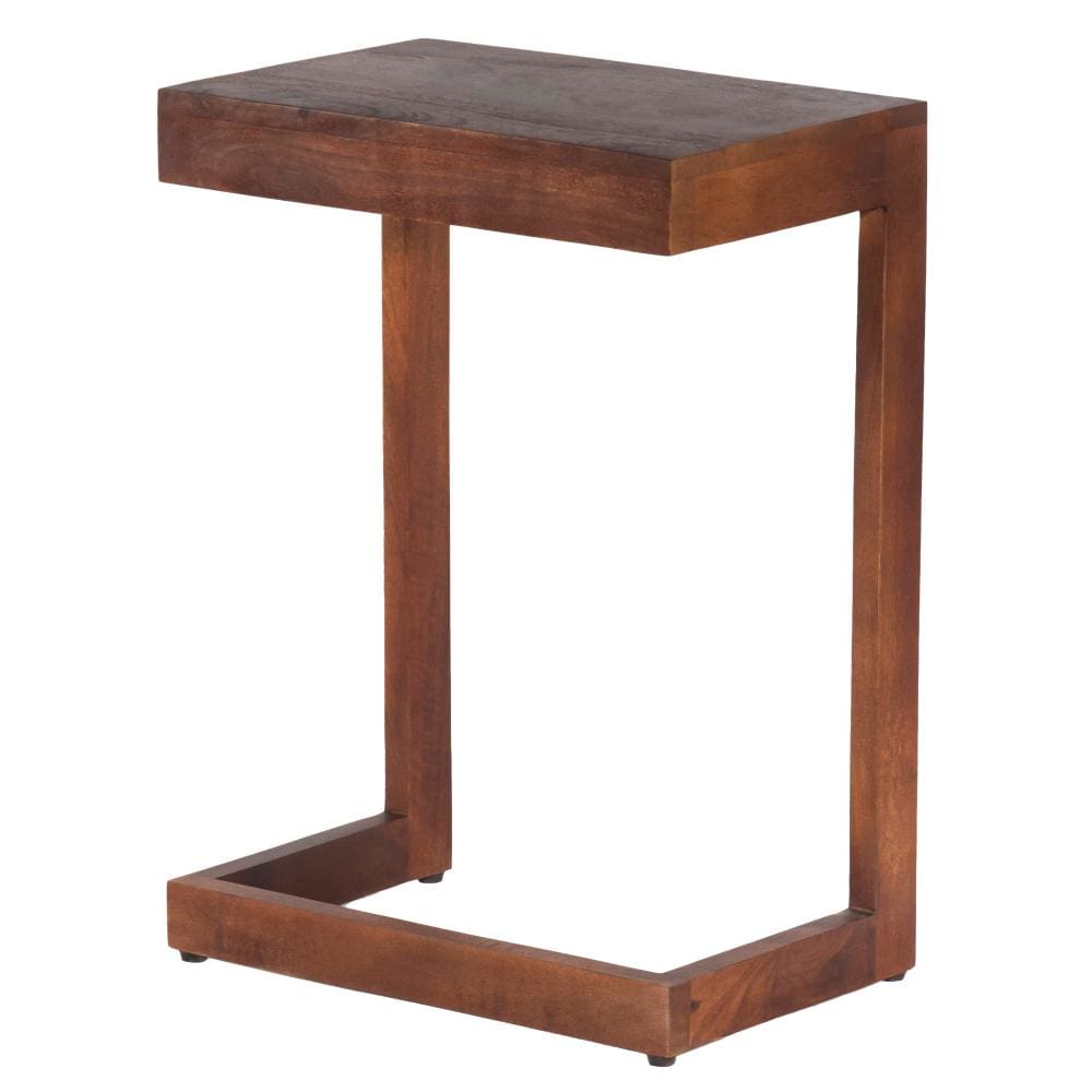 C Shaped Side Table with Wooden Frame Brown By The Urban Port UPT-262410