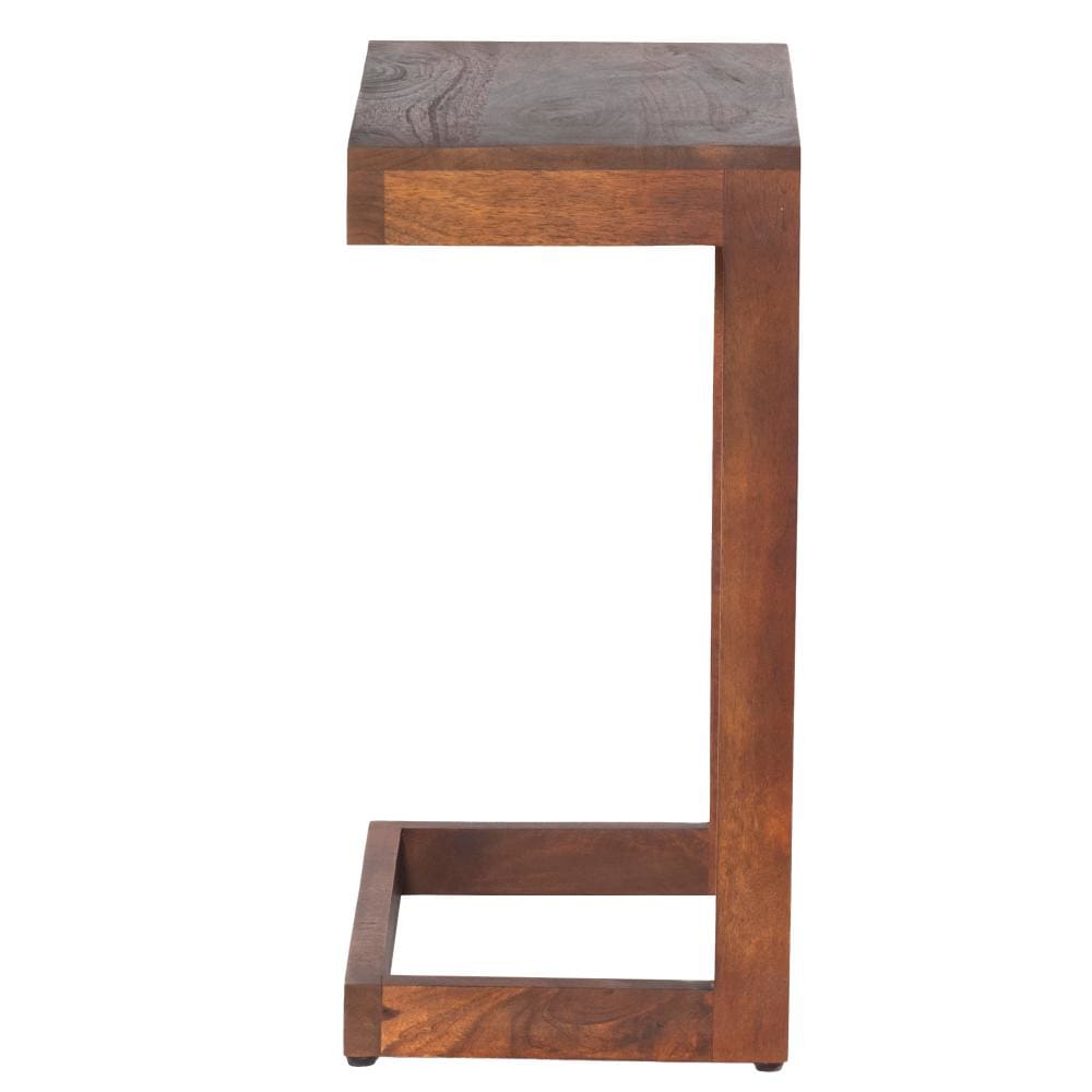 C Shaped Side Table with Wooden Frame Brown By The Urban Port UPT-262410