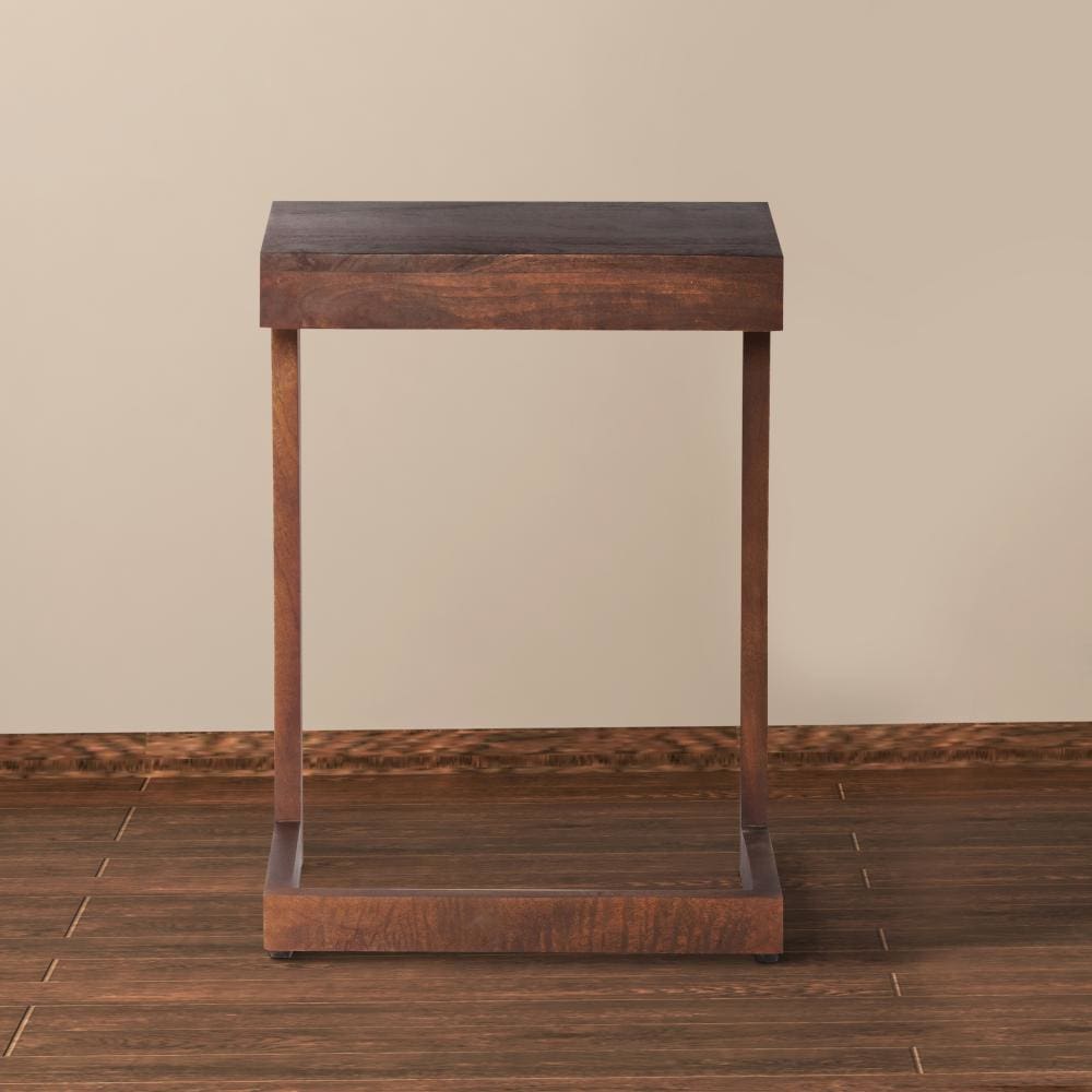 C Shaped Side Table with Wooden Frame Brown By The Urban Port UPT-262410