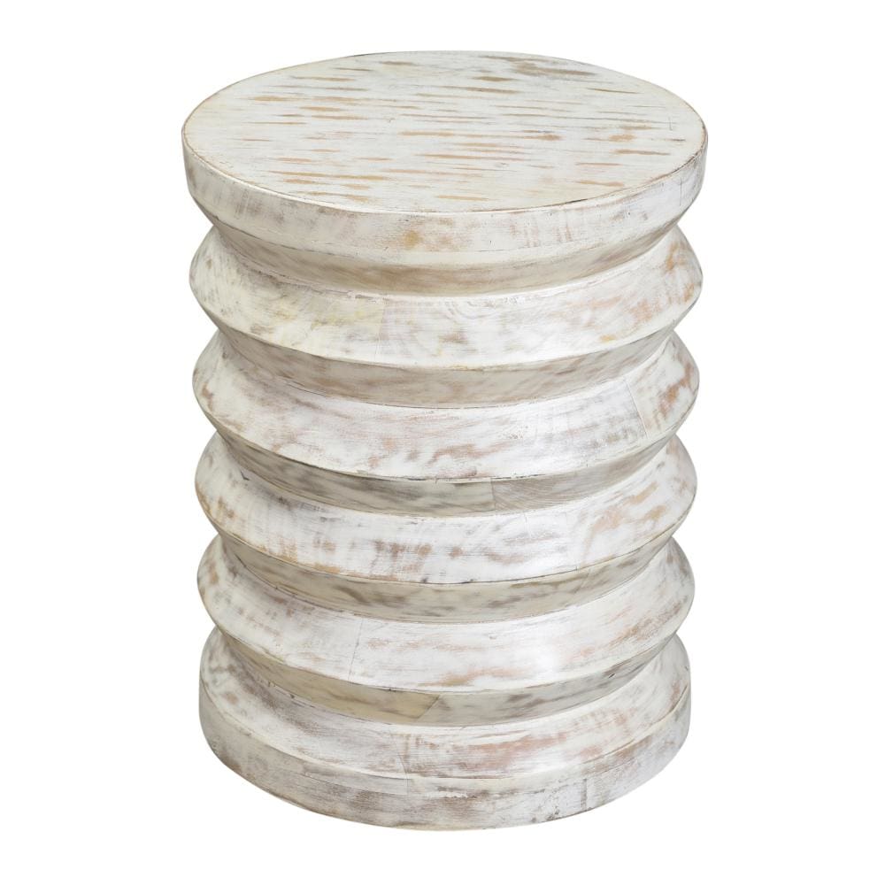 Round End Table with Spring Design Wooden Frame and Round Top Washed White By The Urban Port UPT-263259