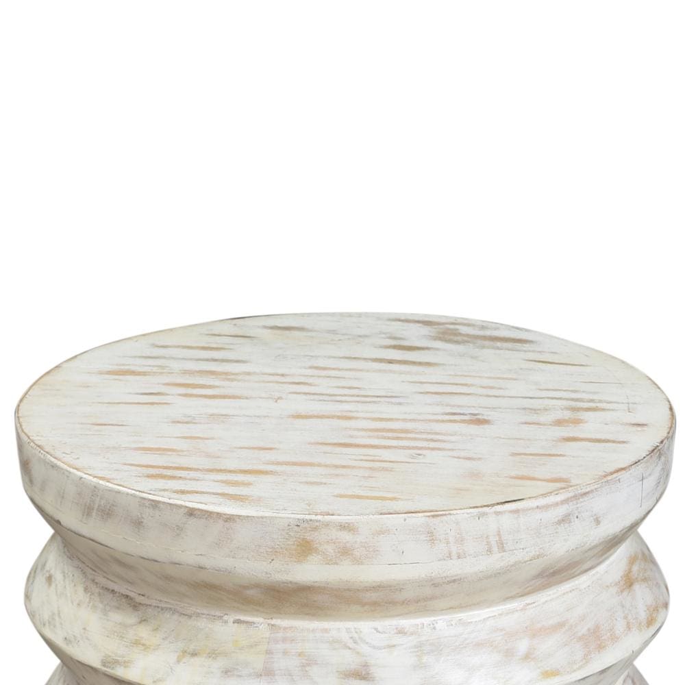 Round End Table with Spring Design Wooden Frame and Round Top Washed White By The Urban Port UPT-263259