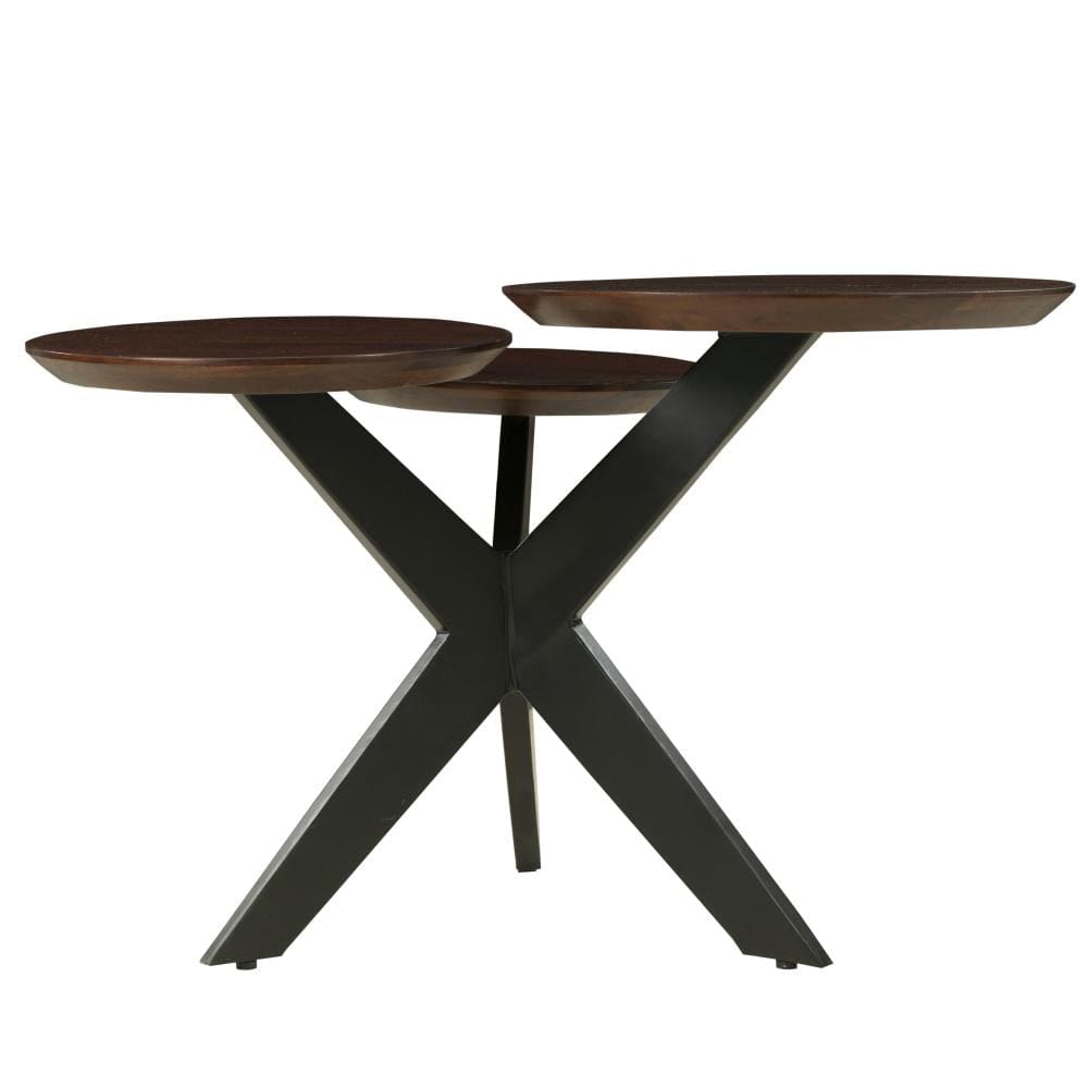 Modern Side Table with 3 Tier Wooden Top and Boomerang Legs Brown and Black By The Urban Port UPT-263263