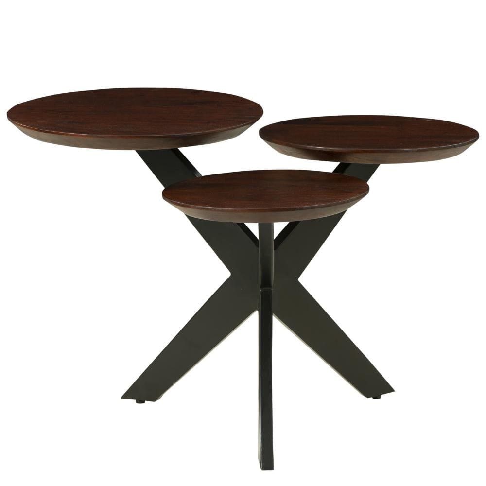 Modern Side Table with 3 Tier Wooden Top and Boomerang Legs Brown and Black By The Urban Port UPT-263263