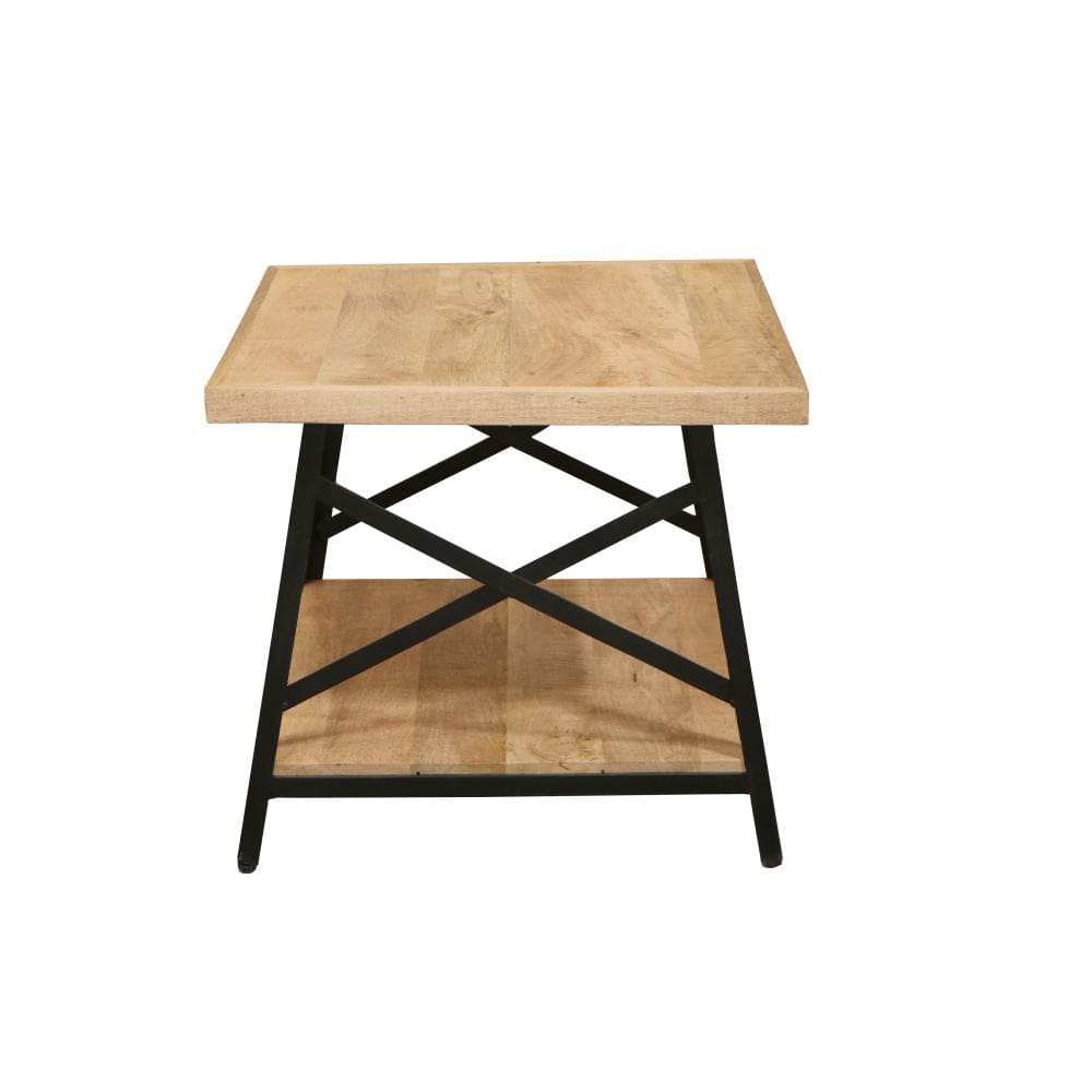 Rectangle Side Table with Open Bottom Shelf and Metal Legs Brown and Gray By The Urban Port UPT-263593