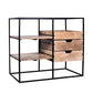 35 Inch Glass Top Rectangular Writing Desk 3 Drawers Metal Frame Natural Brown and Black By The Urban Port UPT-263596