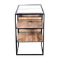 35 Inch Glass Top Rectangular Writing Desk 3 Drawers Metal Frame Natural Brown and Black By The Urban Port UPT-263596