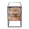 35 Inch Glass Top Rectangular Writing Desk 3 Drawers Metal Frame Natural Brown and Black By The Urban Port UPT-263596