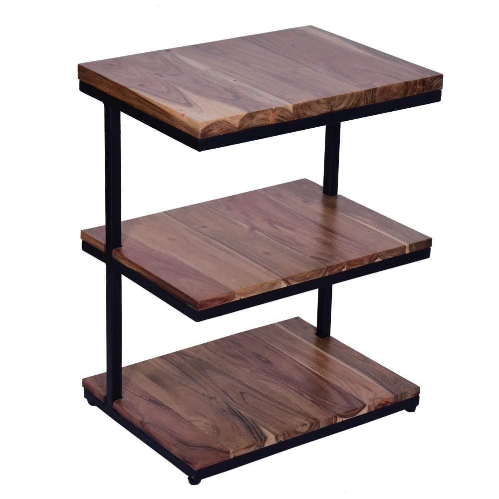 Industrial End Table with 3 Tier Wooden Shelves and Metal Frame Brown and Black By The Urban Port UPT-263597