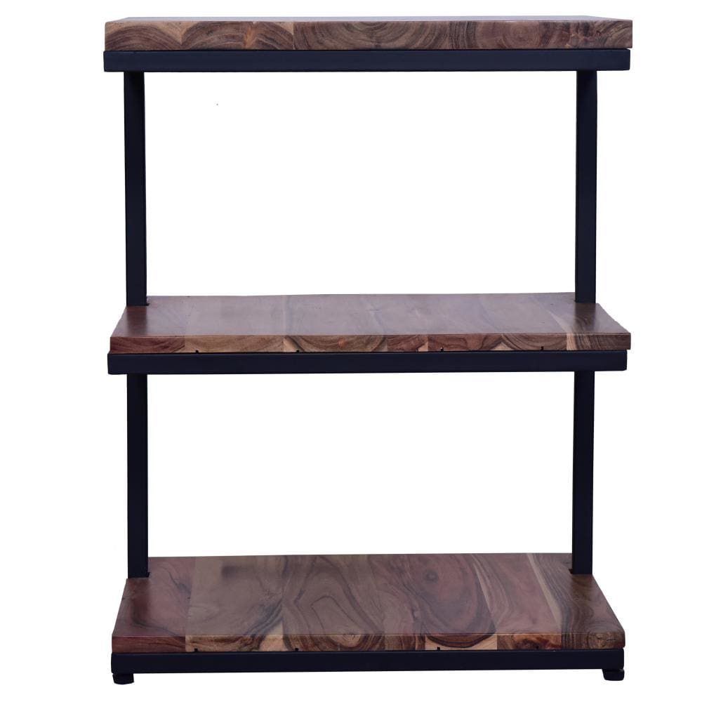 Industrial End Table with 3 Tier Wooden Shelves and Metal Frame Brown and Black By The Urban Port UPT-263597