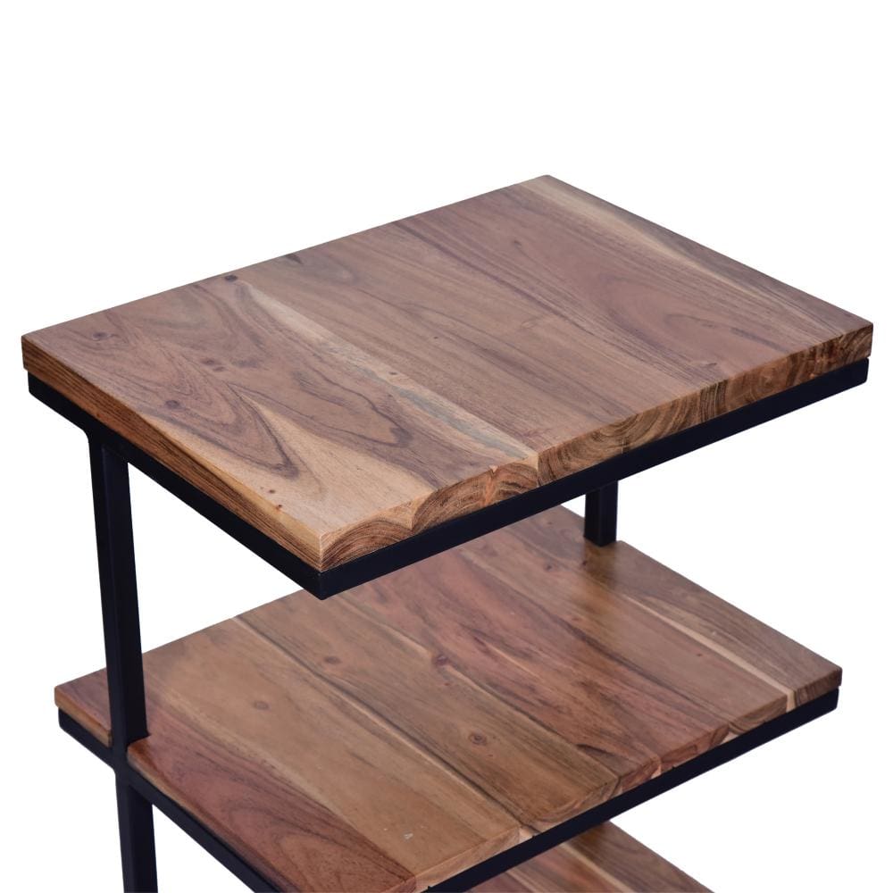 Industrial End Table with 3 Tier Wooden Shelves and Metal Frame Brown and Black By The Urban Port UPT-263597