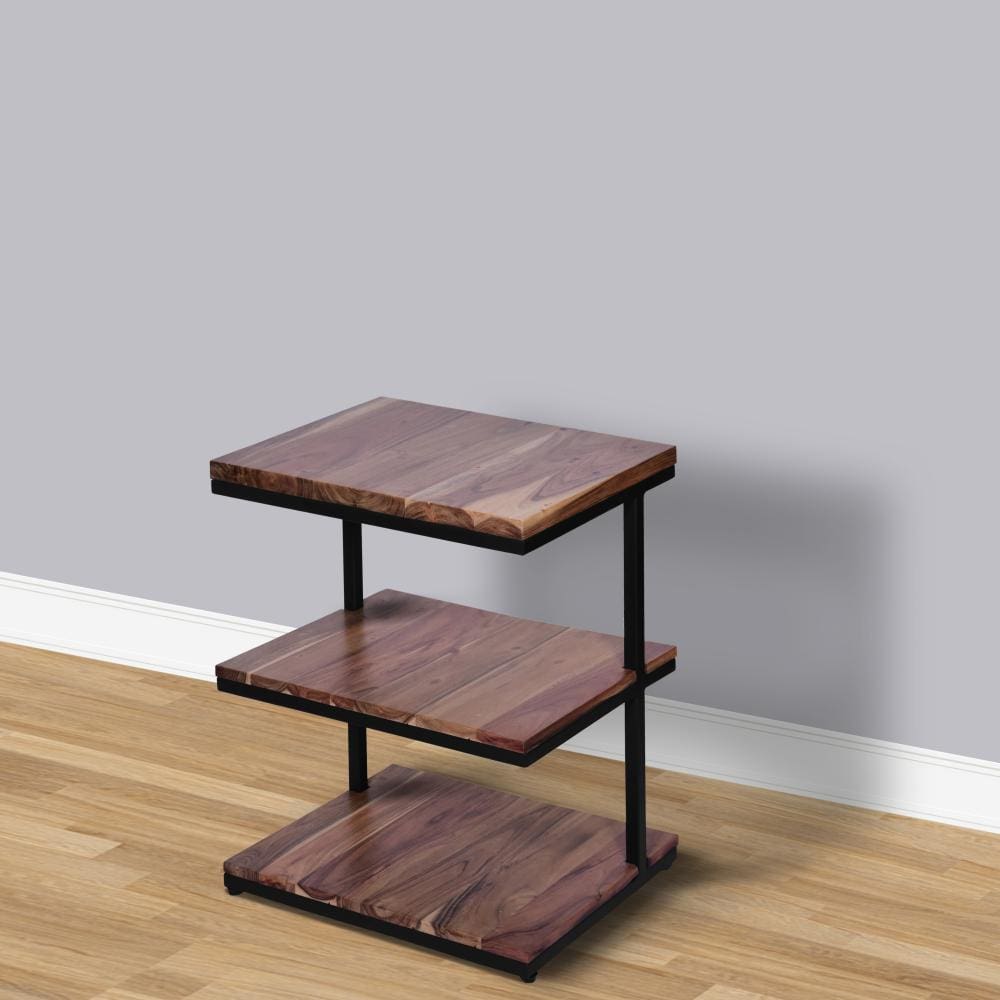 Industrial End Table with 3 Tier Wooden Shelves and Metal Frame Brown and Black By The Urban Port UPT-263597