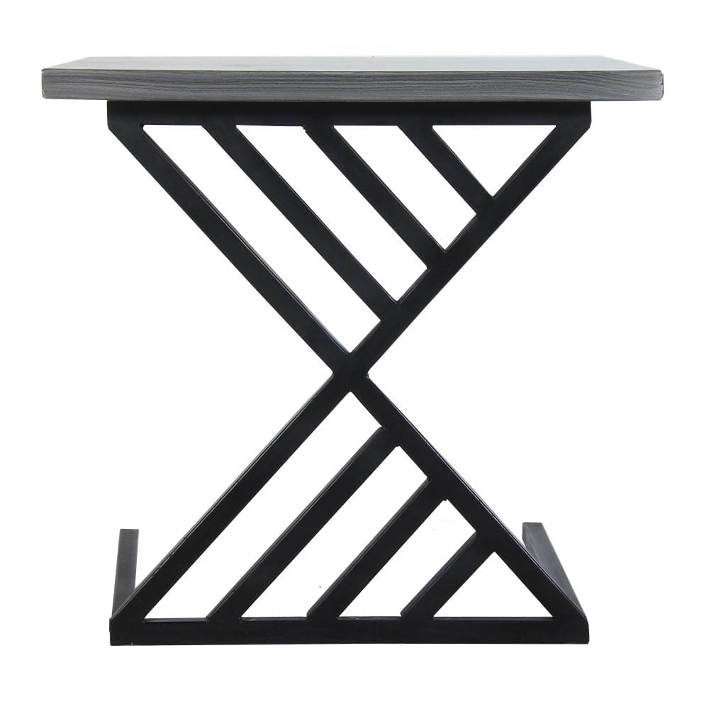 Industrial End Table with Square Wood Top C Shaped Metal Frame Gray and Black By The Urban Port UPT-263761