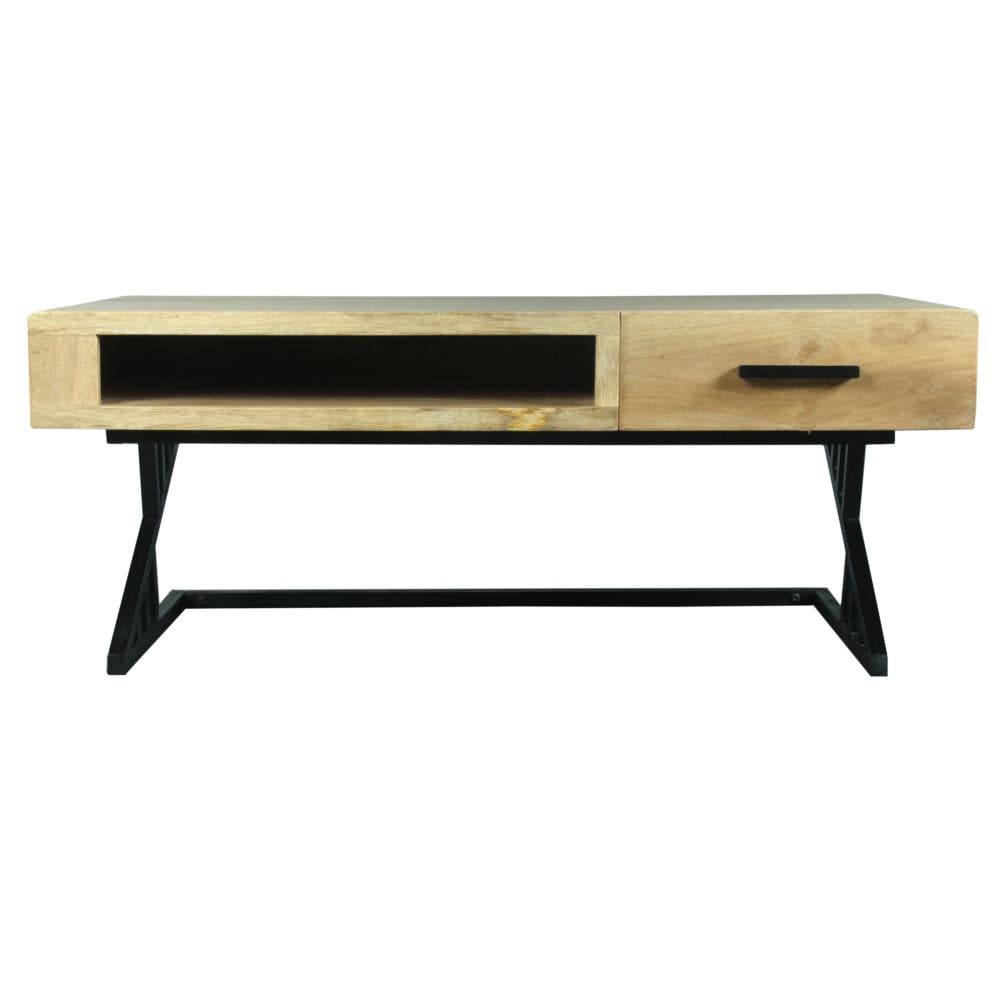 Industrial Mango Wood Coffee Table with 1 Drawer and Tubular Metal Frame Gray and Black By The Urban Port UPT-263762