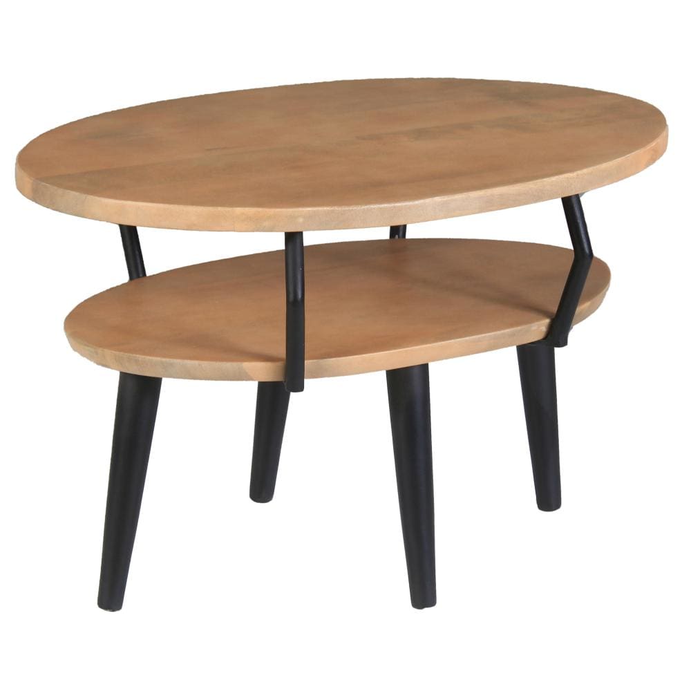 Mango Wood Oval Coffee Table with Open Shelf Oak Brown and Black By The Urban Port UPT-263763