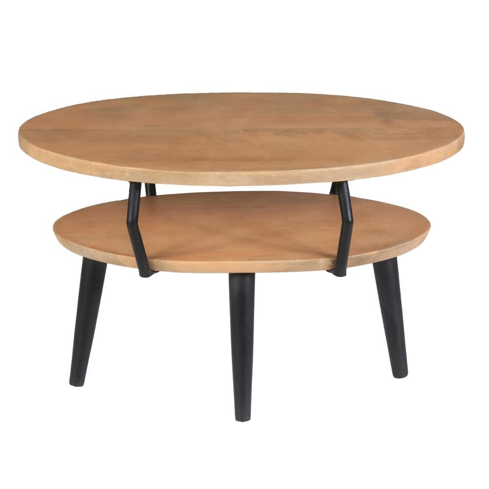 Mango Wood Oval Coffee Table with Open Shelf Oak Brown and Black By The Urban Port UPT-263763