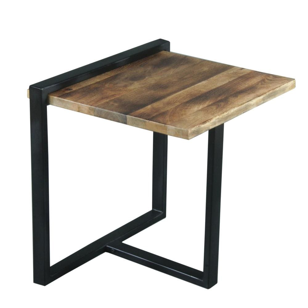 Industrial End Table with Wooden Rectangular Top and Metal Frame Brown and Black By The Urban Port UPT-263765