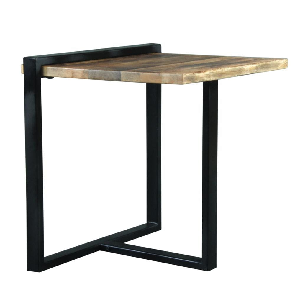 Industrial End Table with Wooden Rectangular Top and Metal Frame Brown and Black By The Urban Port UPT-263765