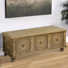 Wooden Trunk with Lift Top Storage and Medallion Wood Carving Distressed Brown By The Urban Port UPT-263768