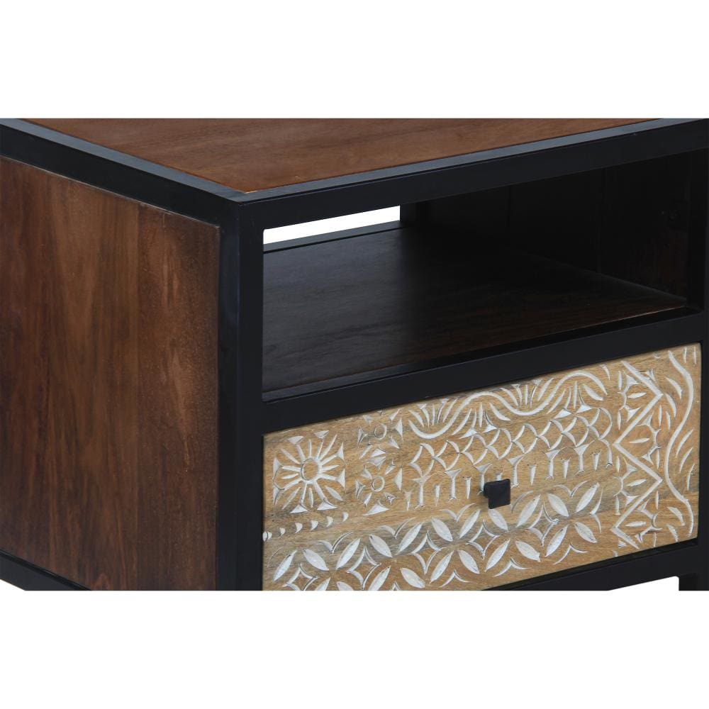 Carson 3 Drawer TV Cabinet Console with Metal Frame and 3 Open Compartments Brown and Black By The Urban Port UPT-270554