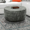 33 Inch Wooden Round Drum Coffee Table with Geometric Carved Pattern Gray By The Urban Port UPT-270557