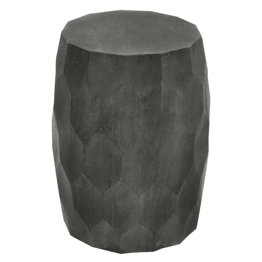 Round End Table with Geometric Carved Pattern and Wooden Frame Gray By The Urban Port UPT-270558