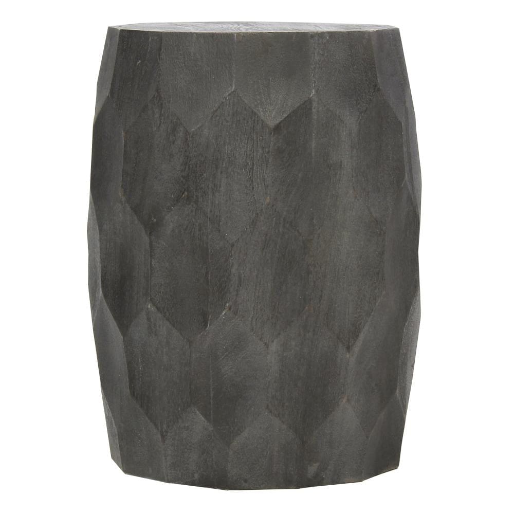 Round End Table with Geometric Carved Pattern and Wooden Frame Gray By The Urban Port UPT-270558