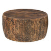 33 Inch Round Coffee Table with Damask Carved Pattern and Wooden Frame Walnut Brown By The Urban Port UPT-270560