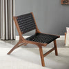 Mid Century Solid Wood Accent Chair with Woven Leather Seat Dark Brown and Black By The Urban Port UPT-271292