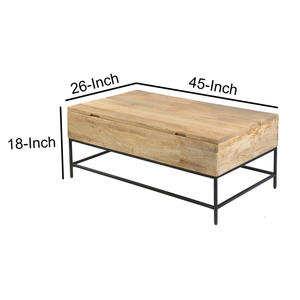 Audrey 45 inch Lift Top Mango Wood Rectangular Coffee Table - Wood and Metal Natural Brown and Black By The Urban Port UPT-271299