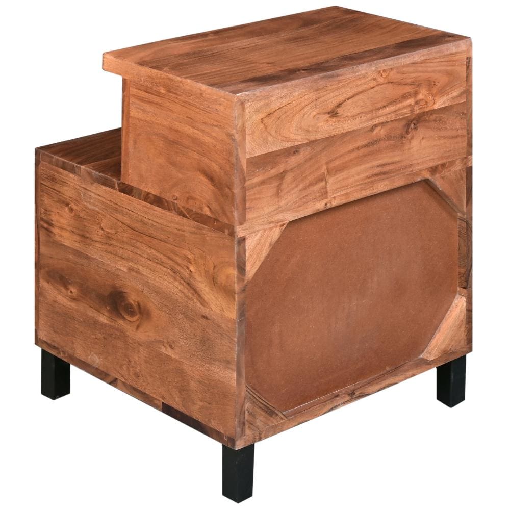 22 Inch Acacia Wood Nightstand Bedside Table with 2 Drawers and Open Cubby Walnut Brown By The Urban Port UPT-272520