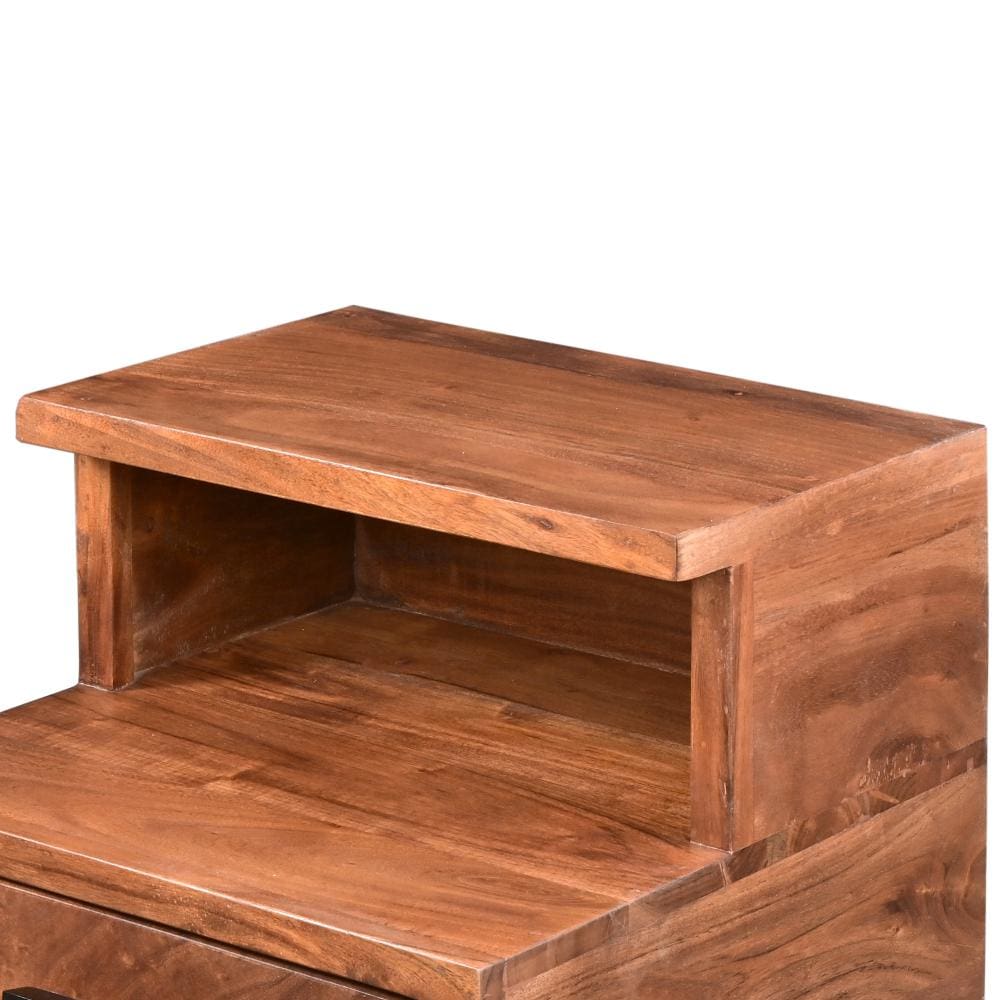 22 Inch Acacia Wood Nightstand Bedside Table with 2 Drawers and Open Cubby Walnut Brown By The Urban Port UPT-272520