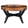 30 Inch Industrial Round Acacia Wood Tray Coffee Table with Flared Metal Legs Brown and Black By The Urban Port UPT-272522