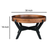 30 Inch Industrial Round Acacia Wood Tray Coffee Table with Flared Metal Legs Brown and Black By The Urban Port UPT-272522