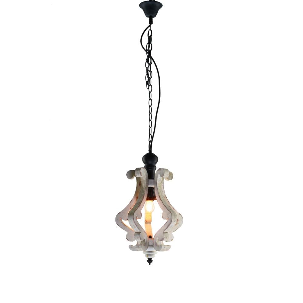 Perth Wooden Chandelier With Metal Chain And One Bulb Holder White ABH-35539