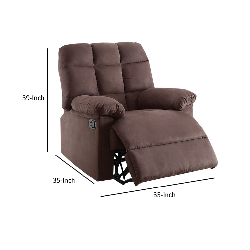 Plush Cushioned Recliner With Tufted Back And Roll Arms In Brown PDX-F6620