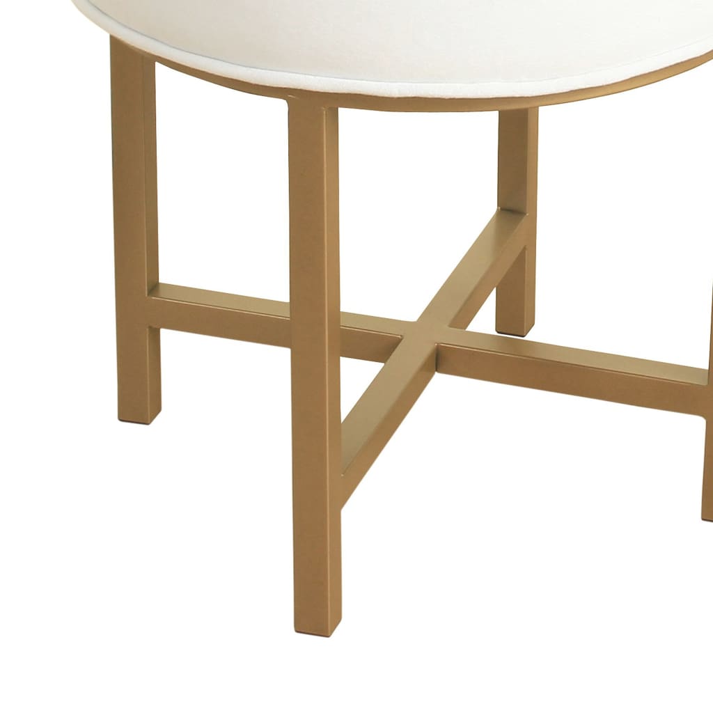 Round Shape Metal Framed Stool with Velvet Upholstered Seat White and Gold - K7399-B118 KFN-K7399-B118