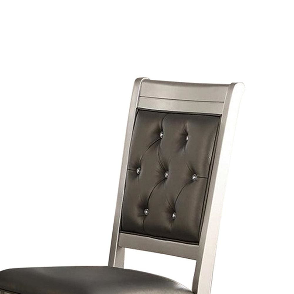 Rubber Wood Dining Chair With Diamond Tufted Back Set Of 2 Gray PDX-F1705