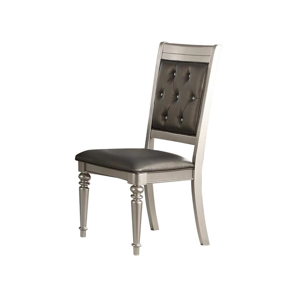 Rubber Wood Dining Chair With Diamond Tufted Back Set Of 2 Gray PDX-F1705