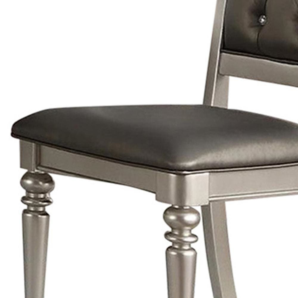 Rubber Wood Dining Chair With Diamond Tufted Back Set Of 2 Gray PDX-F1705